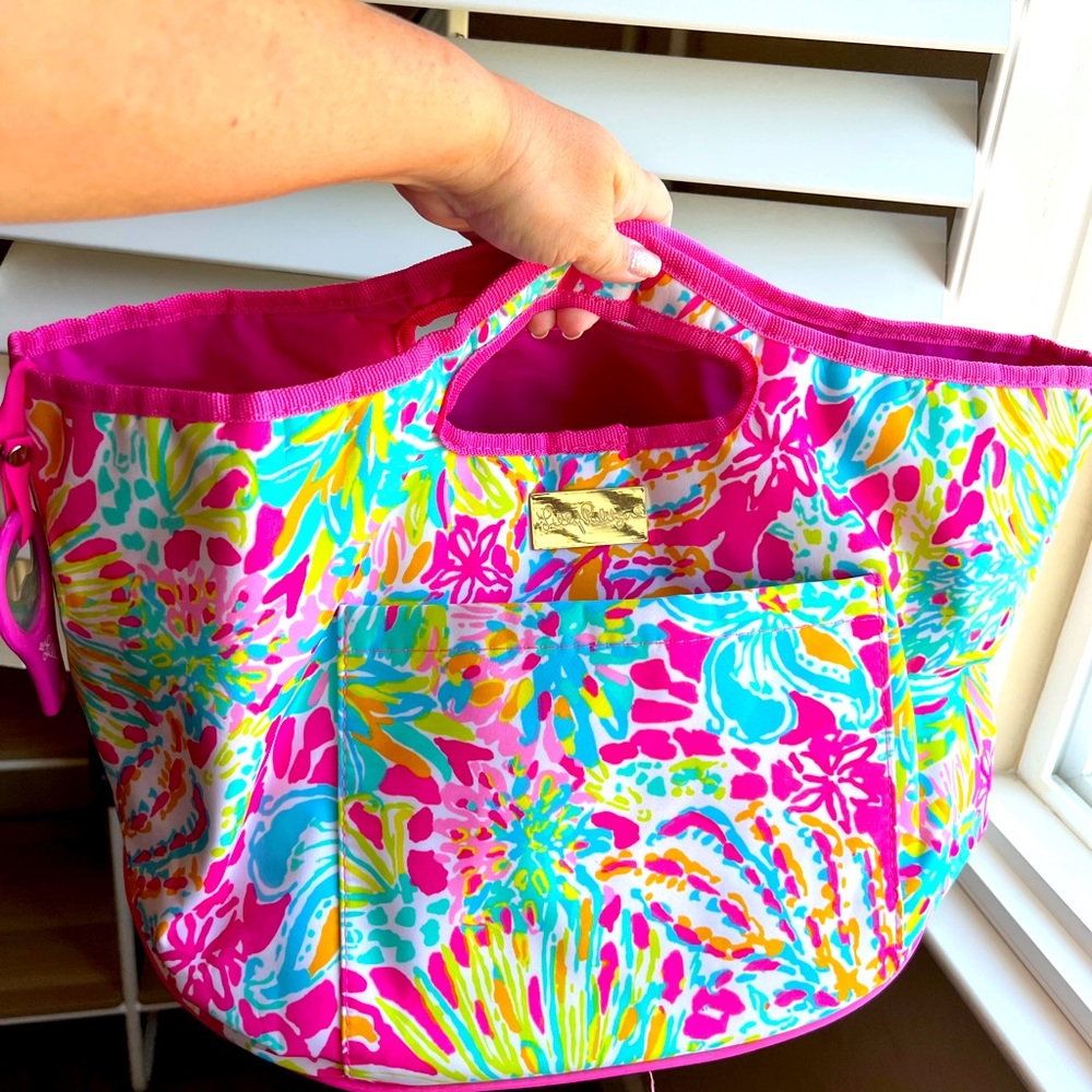 Lilly Pulitzer insulted beverage bucket tote with bottle opener.